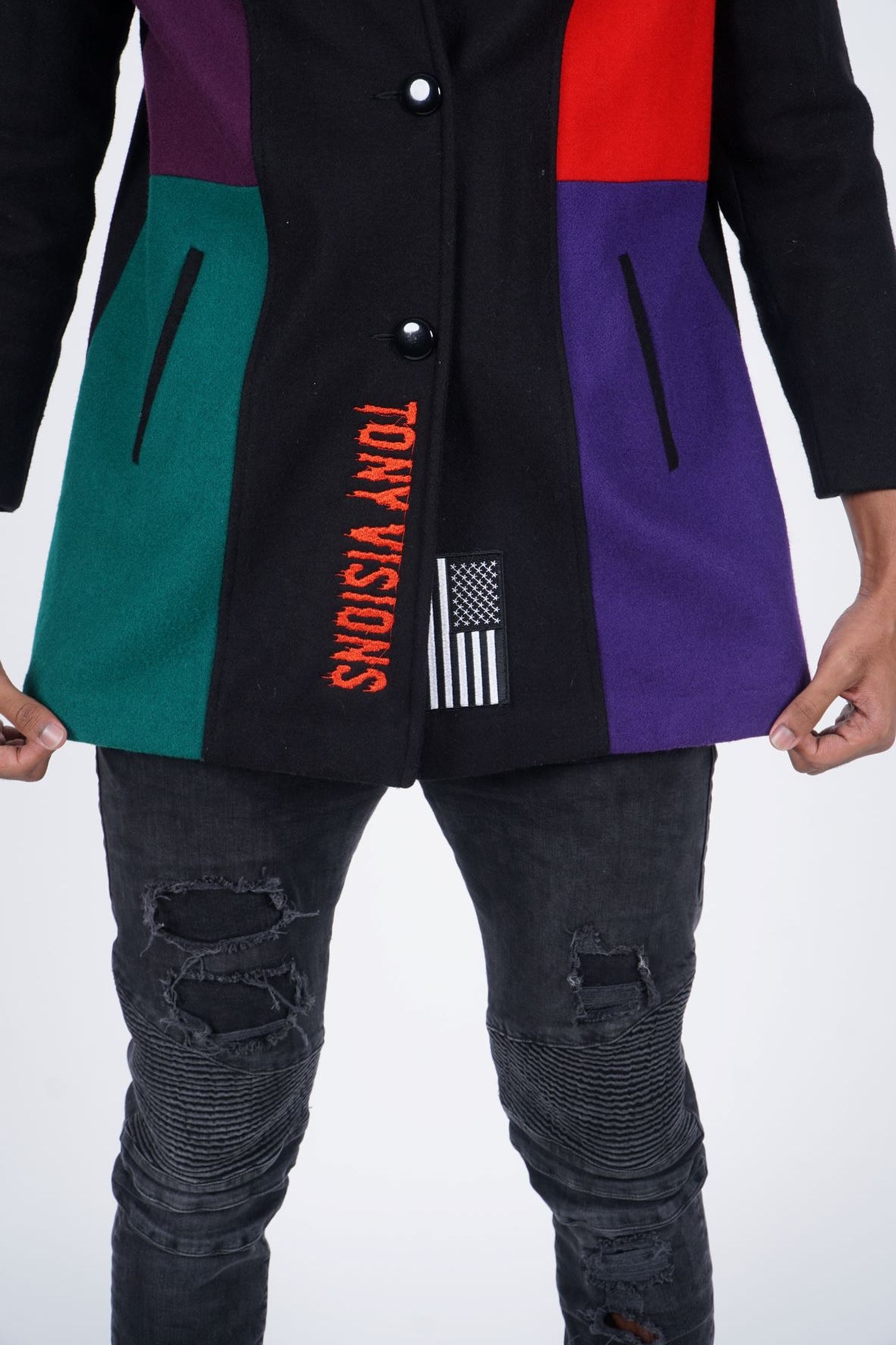 Color Block Wool Trench