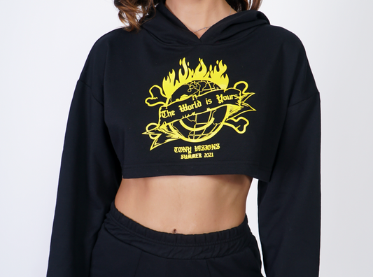 The world is yours crop hoodie