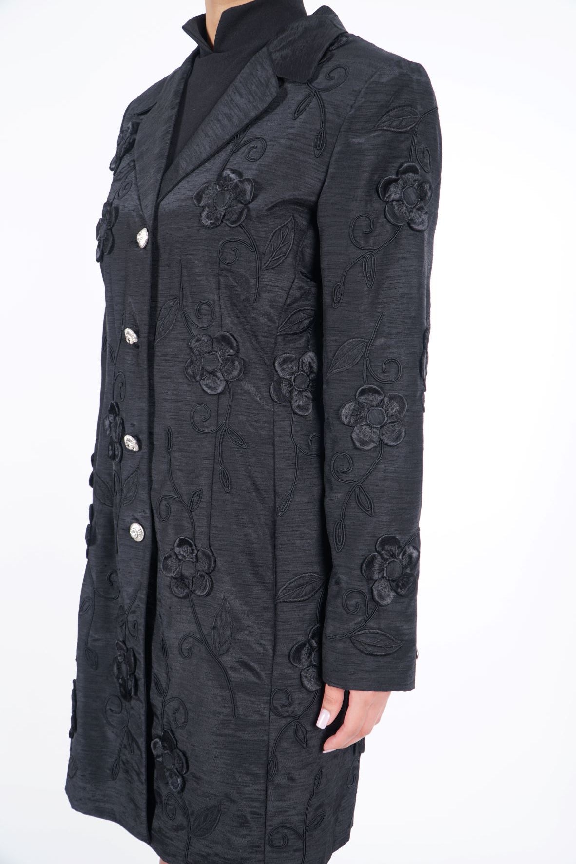 Black Flowers Trench Coat