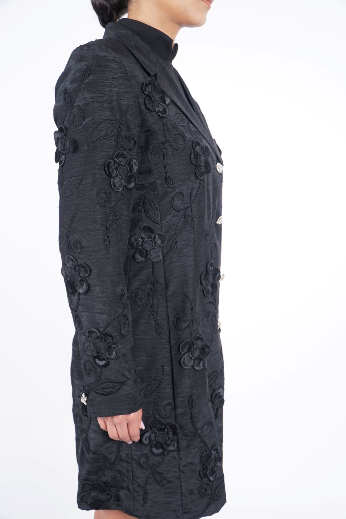 Black Flowers Trench Coat