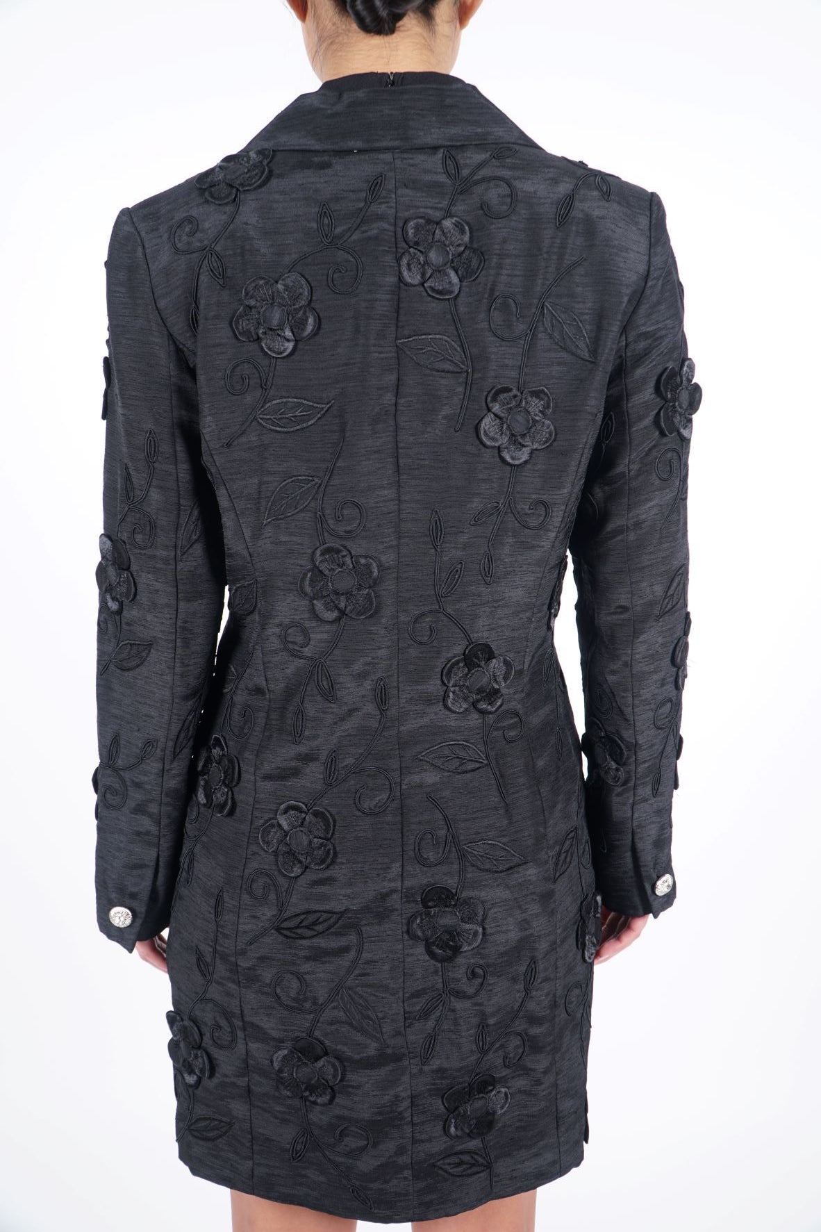 Black Flower Design good Trench Coat