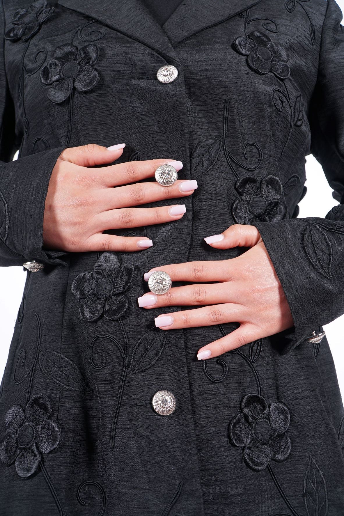 Black Flowers Trench Coat